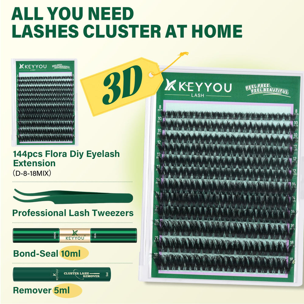 KEYYOU close-up of 3D lash cluster texture for natural fluffy finish