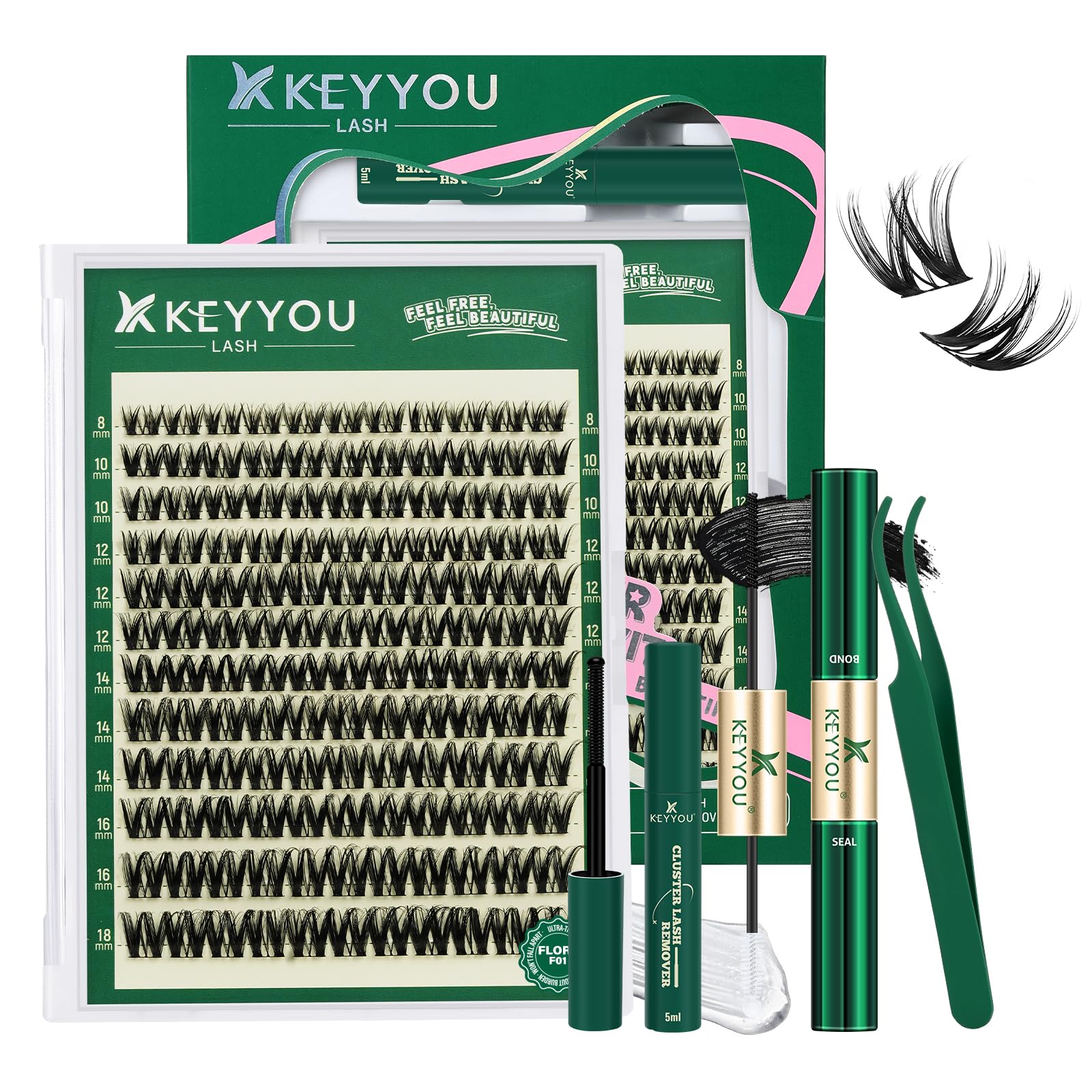 KEYYOU front packaging showing complete lash cluster kit benefit quick start