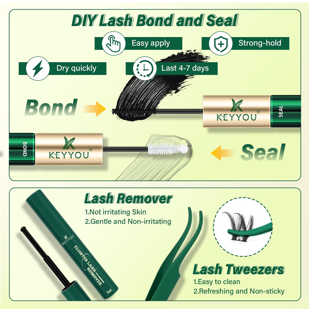 KEYYOU arranged kit contents showing glue, seal, remover and tweezers handy