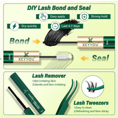 KEYYOU arranged kit contents showing glue, seal, remover and tweezers handy