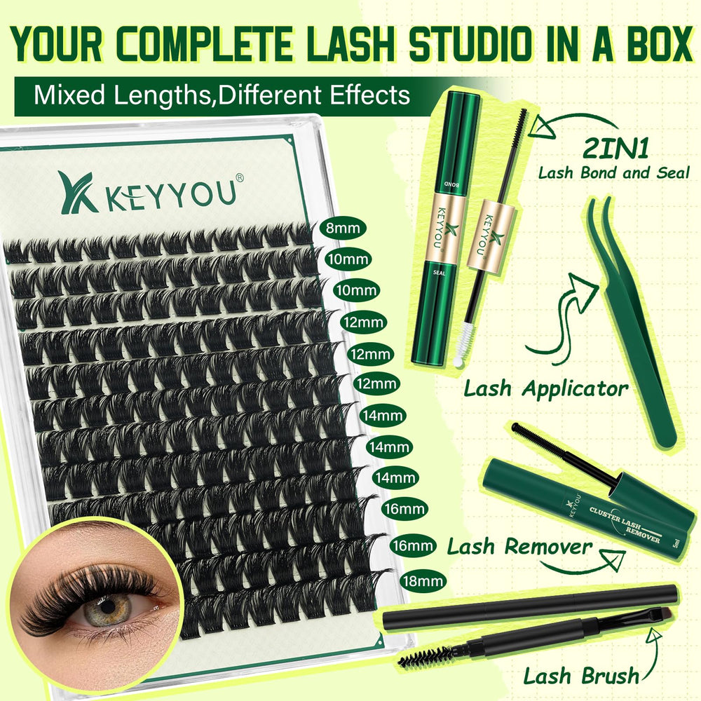 KEYYOU layout of tweezers applicators and brush for precise application