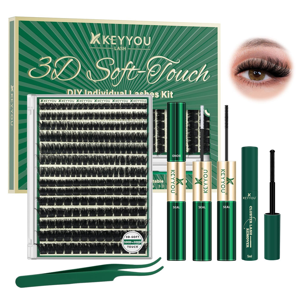 KEYYOU front packaging showing 231 cluster lashes and kit benefits