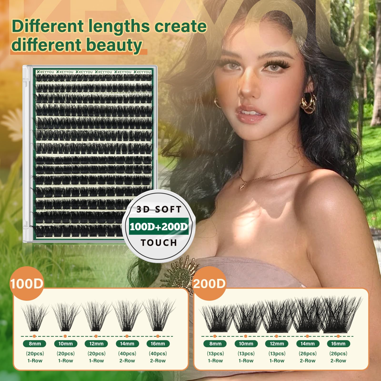 KEYYOU mixed-length clusters laid out to show 10–18mm variety