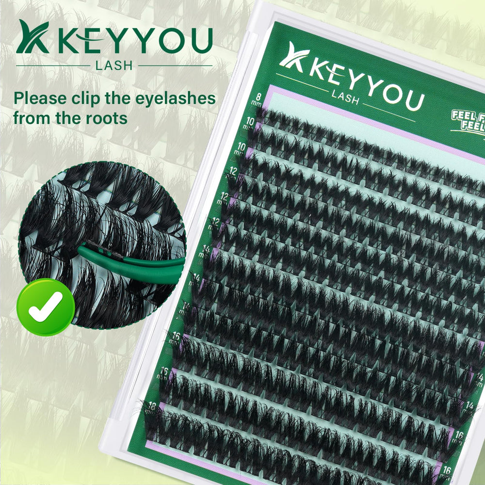 KEYYOU clusters beside ruler showing mixed 8–18mm lengths for customization