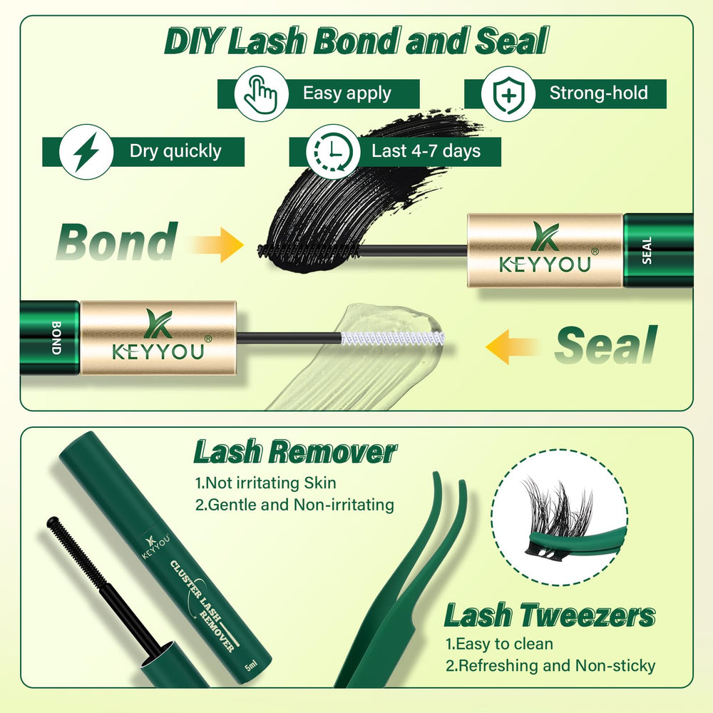 KEYYOU tweezers and cluster tray highlighting precise easy application