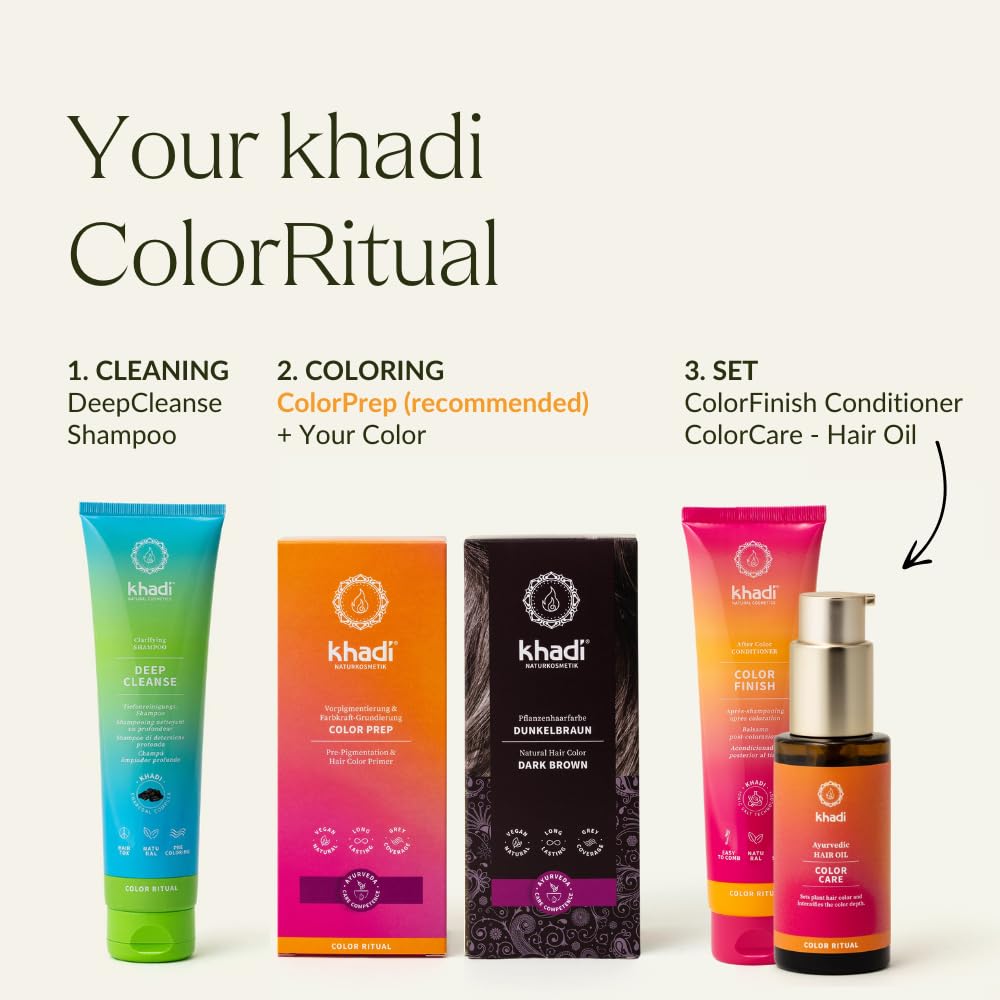 KHADI label ingredients closeup highlighting henna and indigo natural formulation