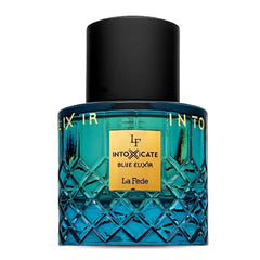KHADLAJ PERFUMES front view of Intoxicate Blue Elixir bottle showing design and bold presence