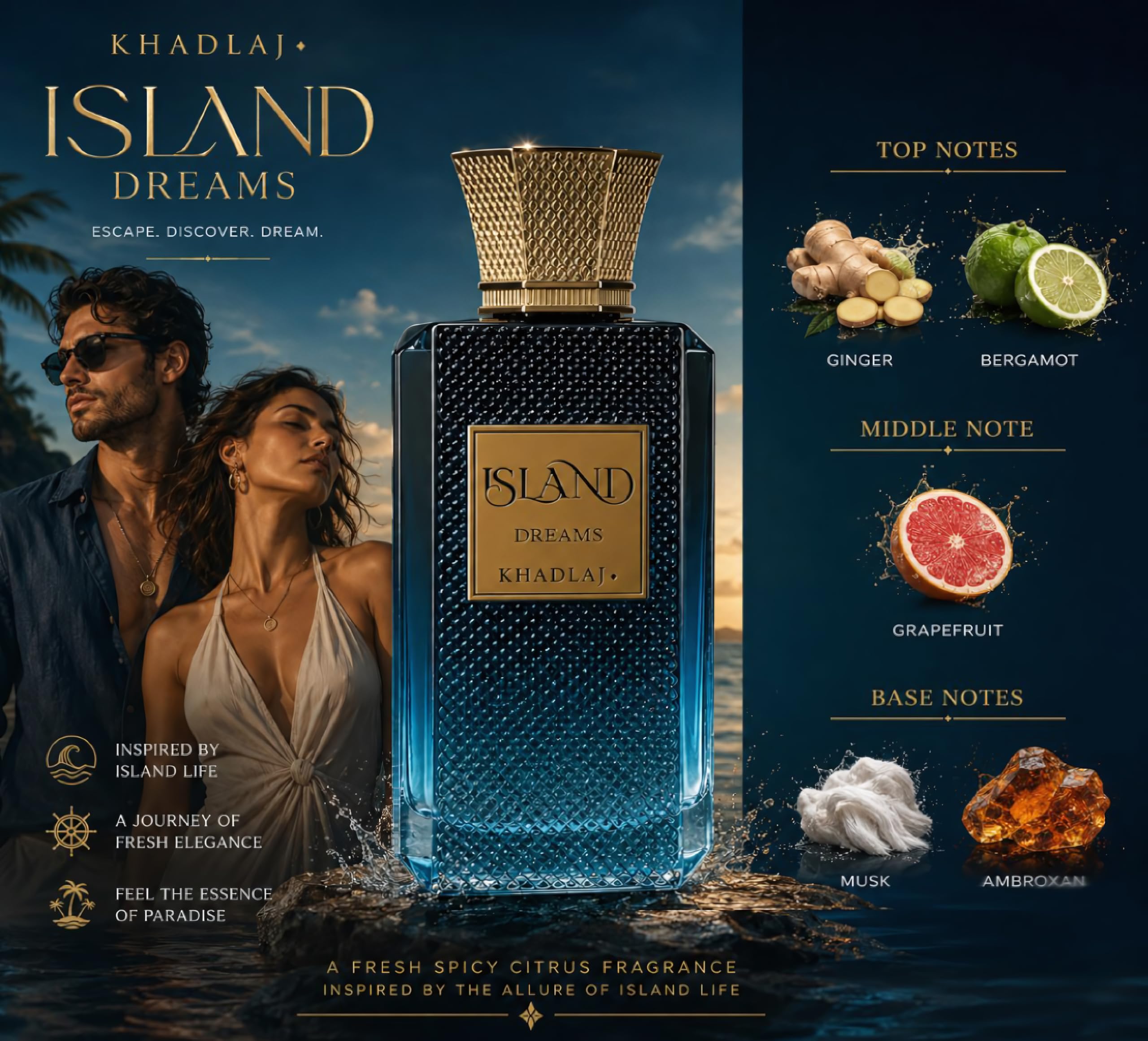 KHADLAJ PERFUMES bergamot and grapefruit imagery conveying bright citrus notes