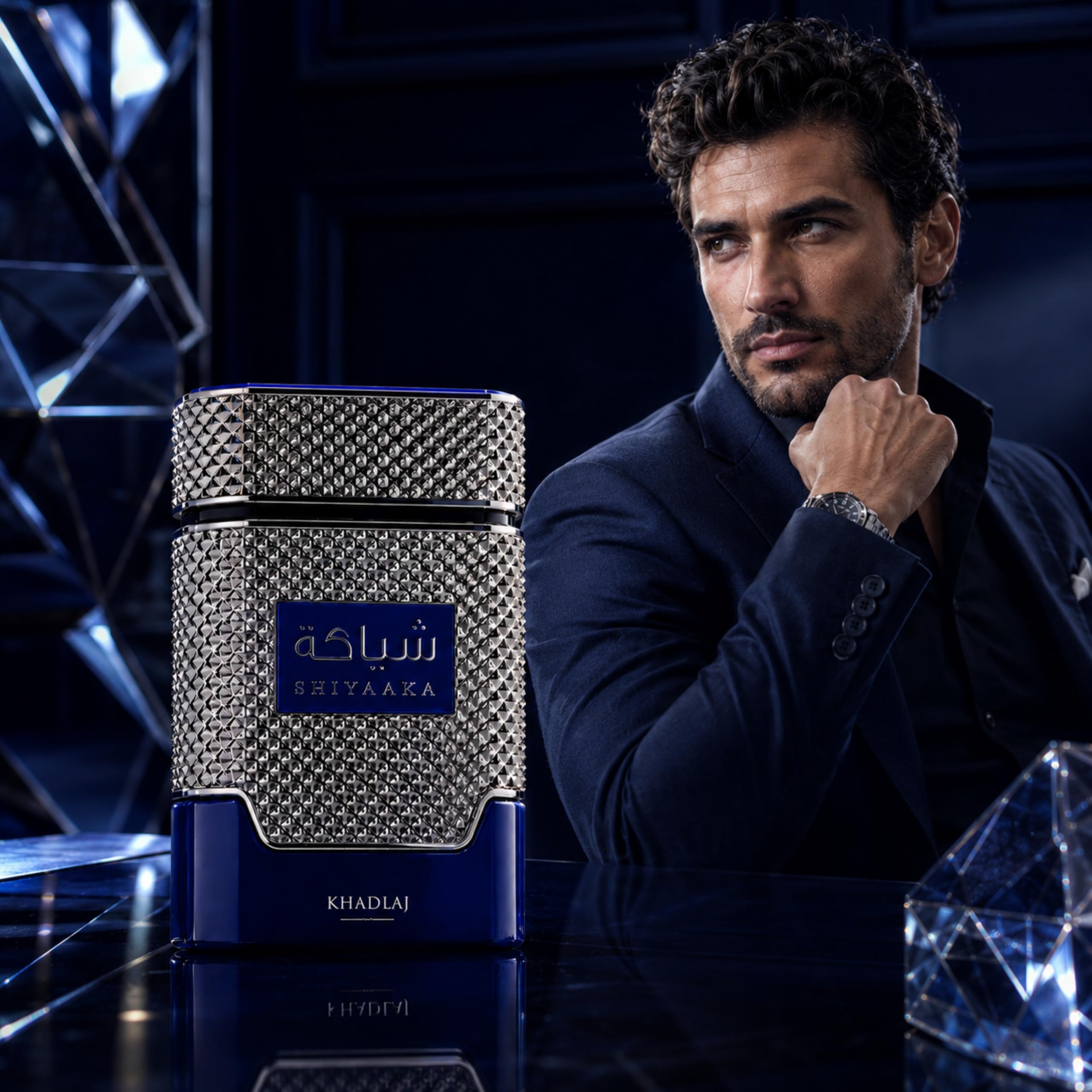 KHADLAJ PERFUMES lifestyle on vanity showing sophisticated daily-use appeal