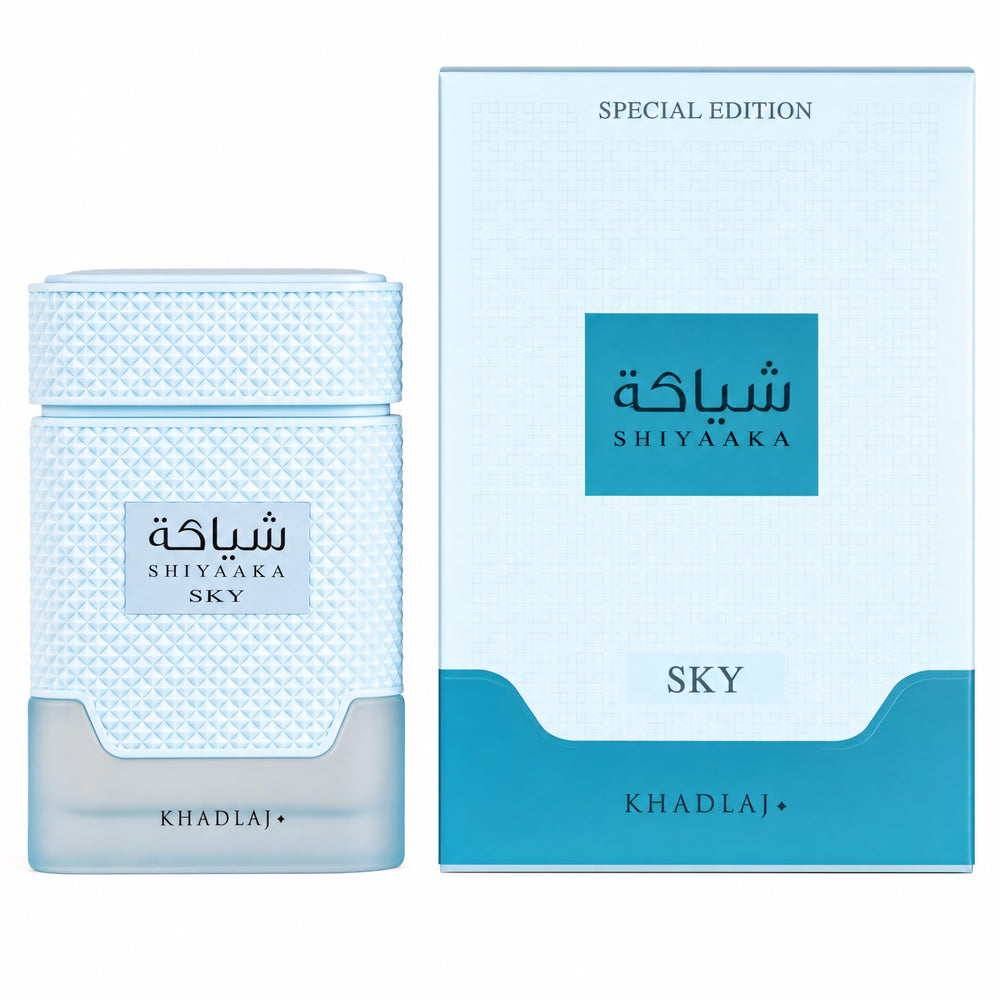 Khadlaj Shiyaaka Sky side profile highlighting elegant bottle silhouette