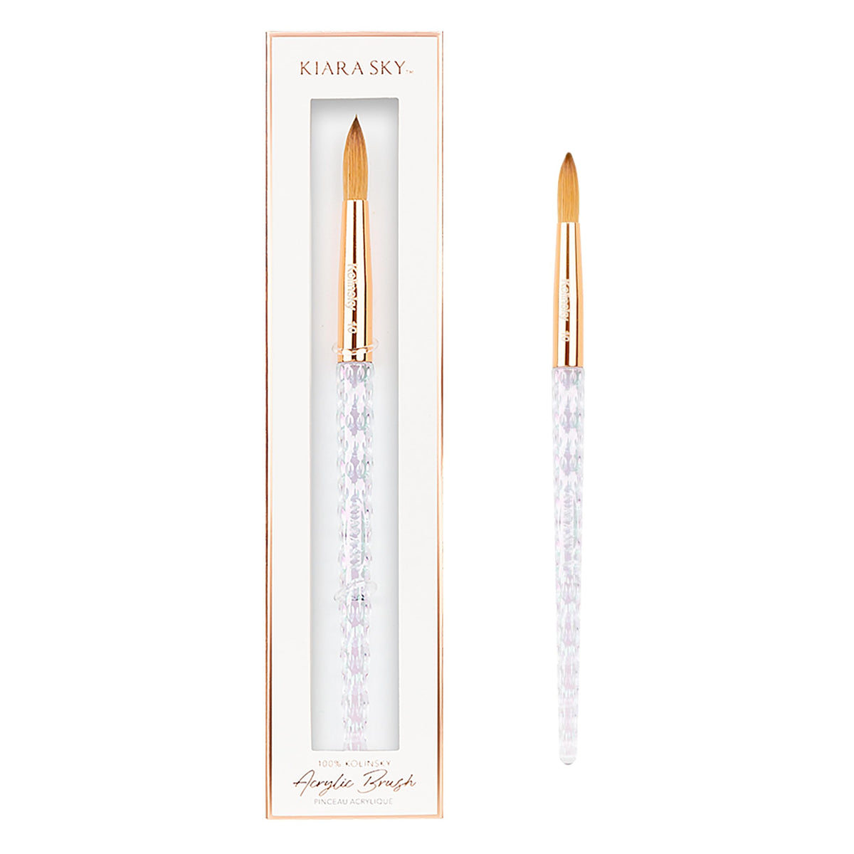 Kiara Sky brush front view showing shape and polished handle for balanced control