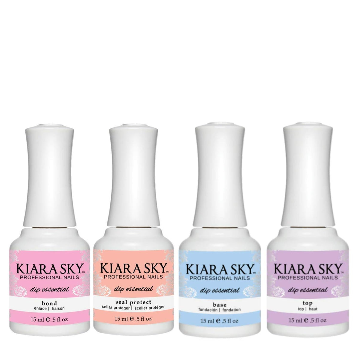 Kiara Sky front packaging showing four full-size bottles for complete dip system and easy setup
