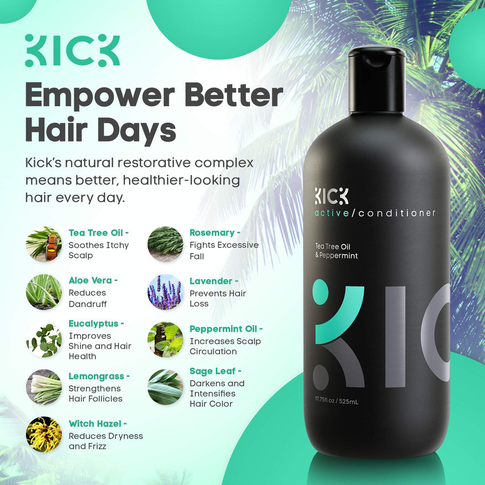 Kick conditioner being applied in shower for refreshed scalp
