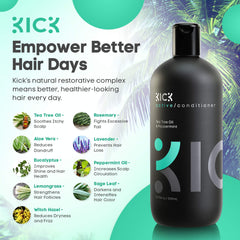 Kick conditioner being applied in shower for refreshed scalp