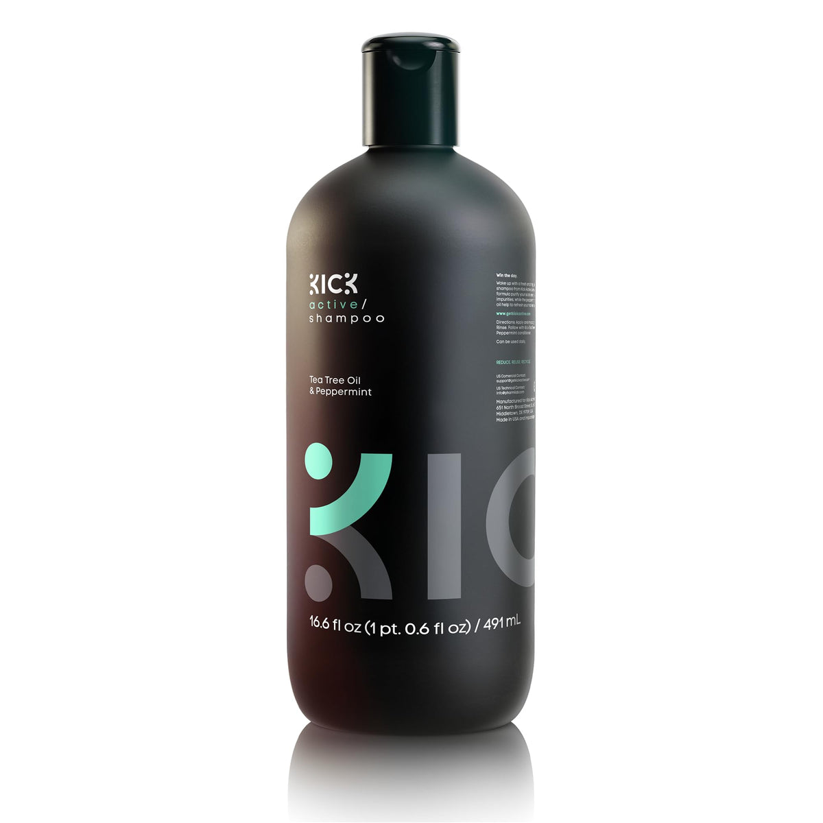 Kick front bottle showing product and clear benefits