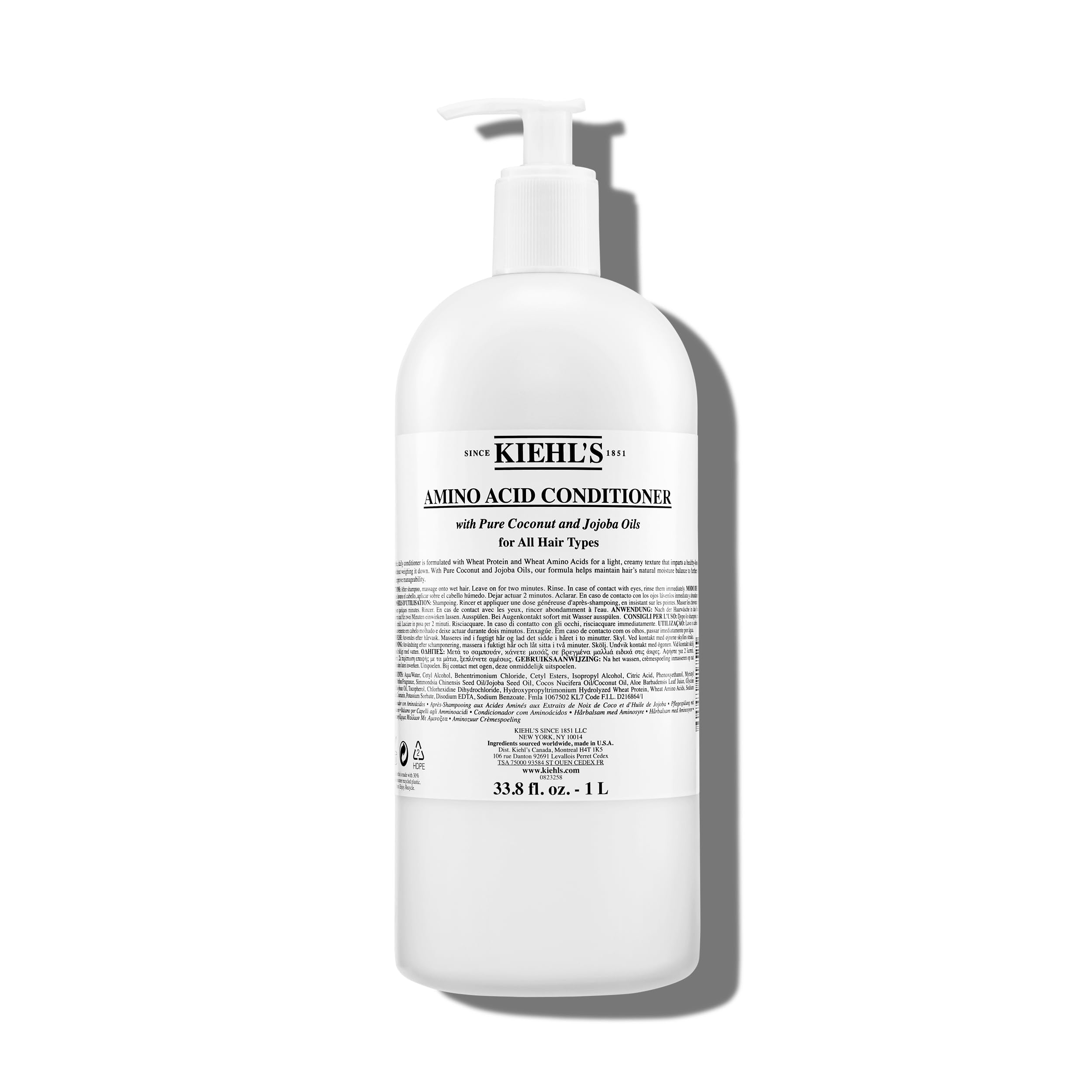 Kiehl's full-size pump bottle front view showing packaging and ease of use