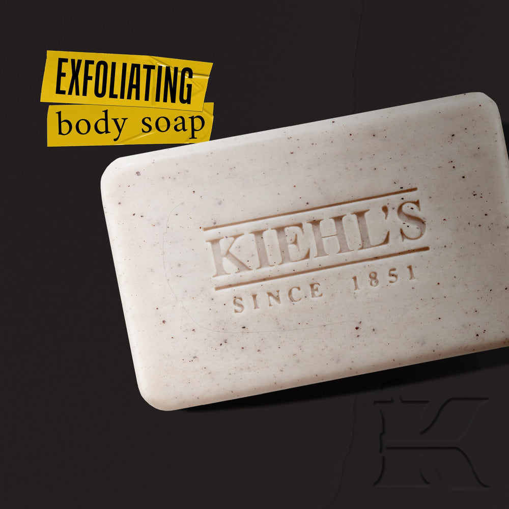 Kiehl's body bar close-up of pumice texture, demonstrates exfoliating action and polish