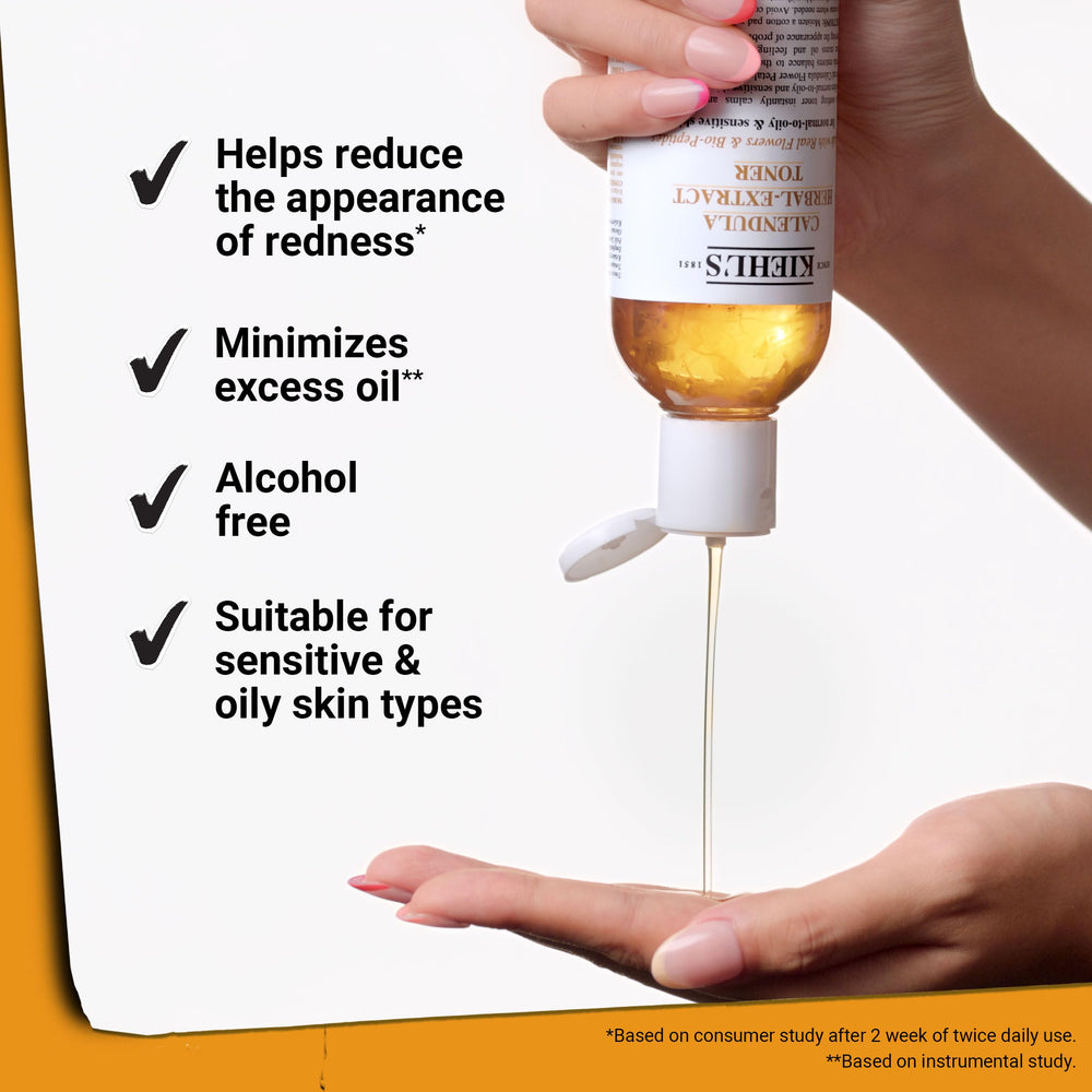 Kiehl's toner on cotton pad ready to remove impurities and calm skin
