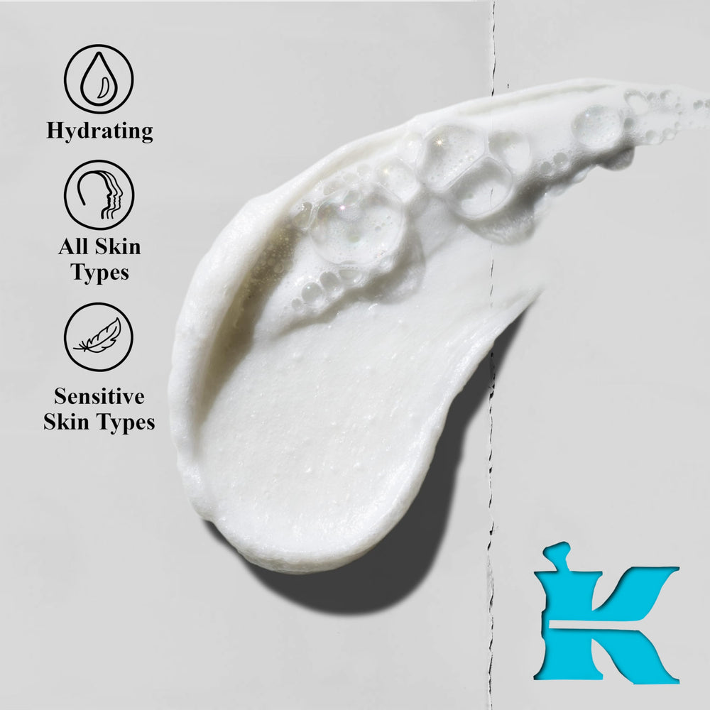 Kiehl's cream-to-foam texture close-up illustrating gentle cleansing