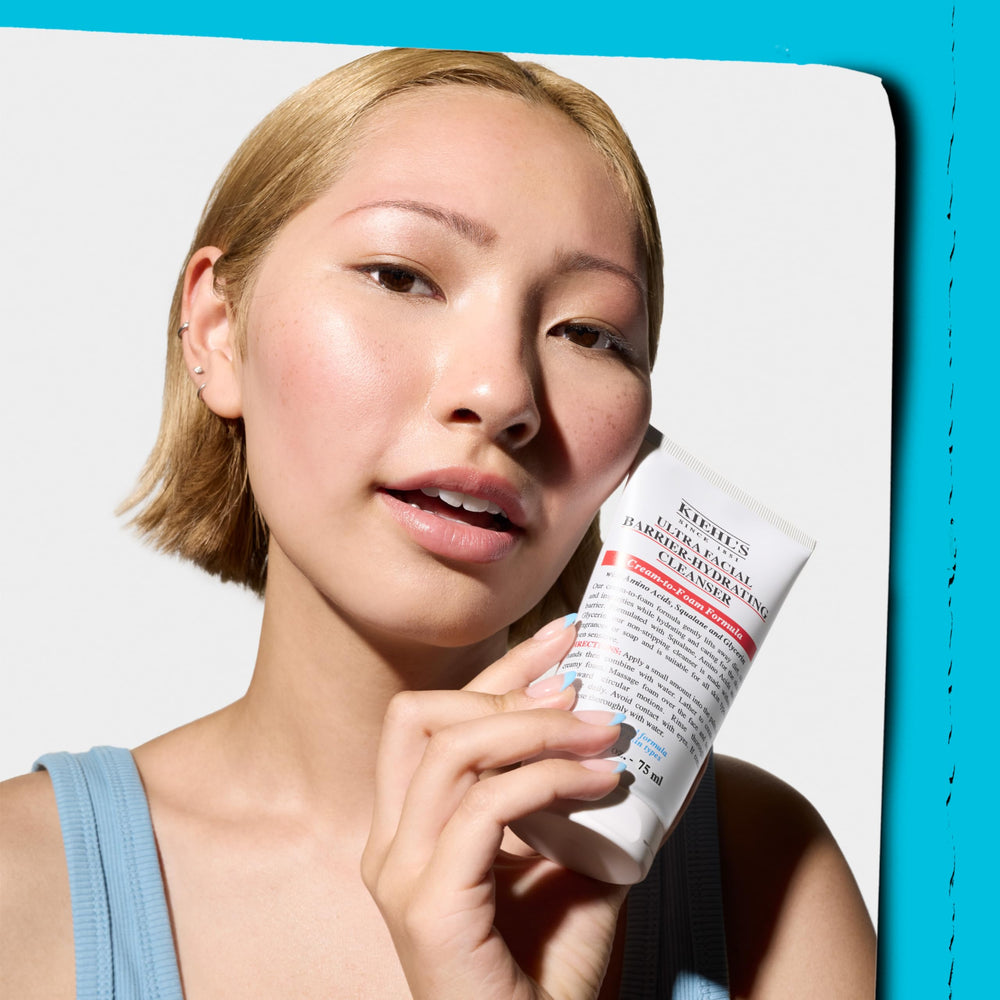 Kiehl's cleanser staged in bathroom showing everyday routine benefit