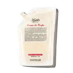 Kiehl's Creme de Corps front tub showing refill packaging and large size benefit