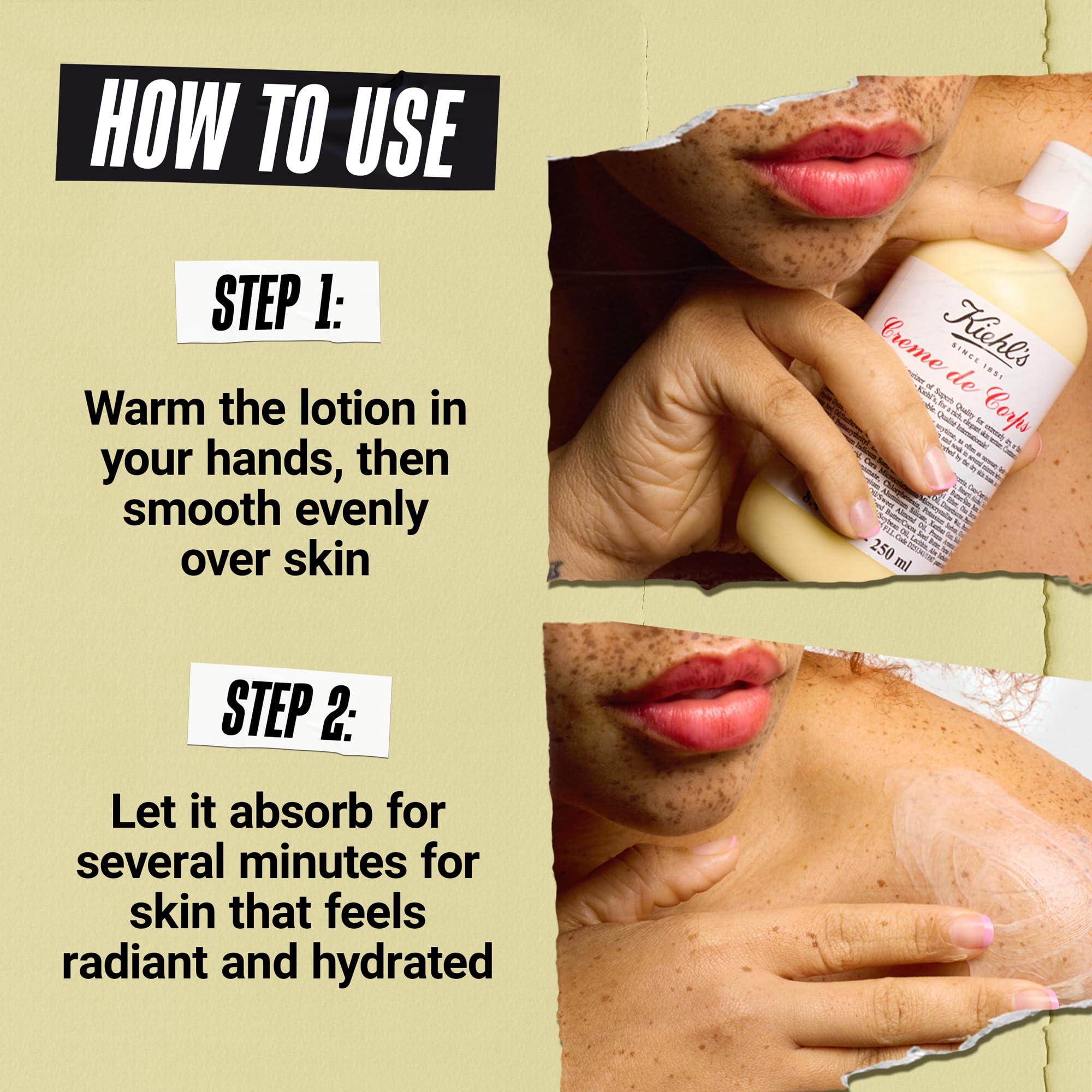 Kiehl's ingredients label close-up on Creme de Corps showing key butters and squalane benefits