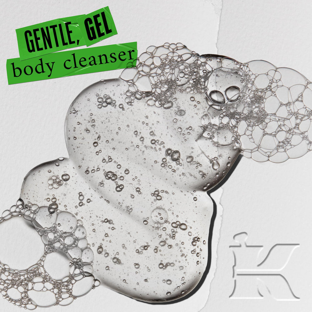 Kiehl's close-up of bottle label highlighting ingredients and recycled packaging benefit