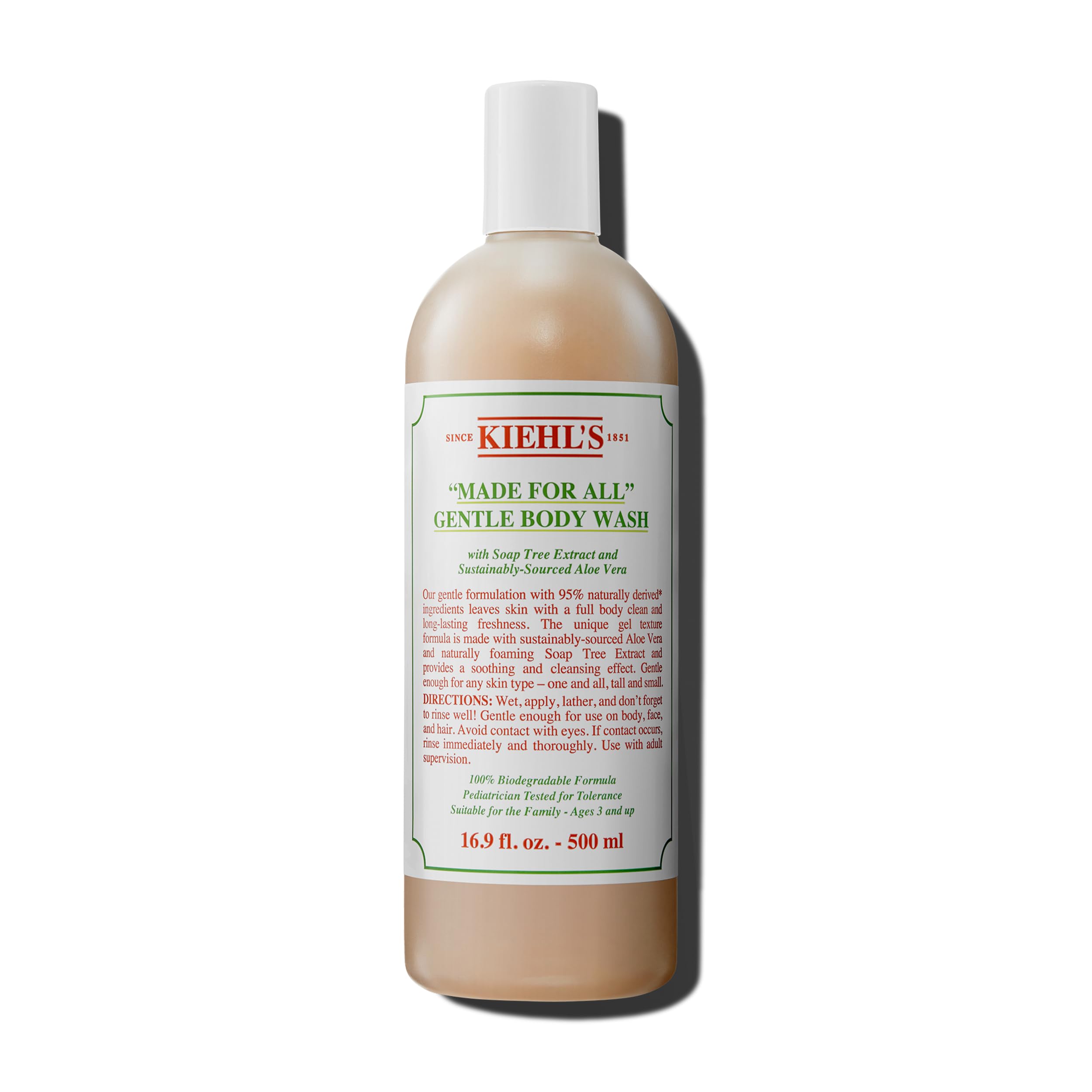 Kiehl's front packaging of the 16.9 fl oz gentle shower gel showing product benefit