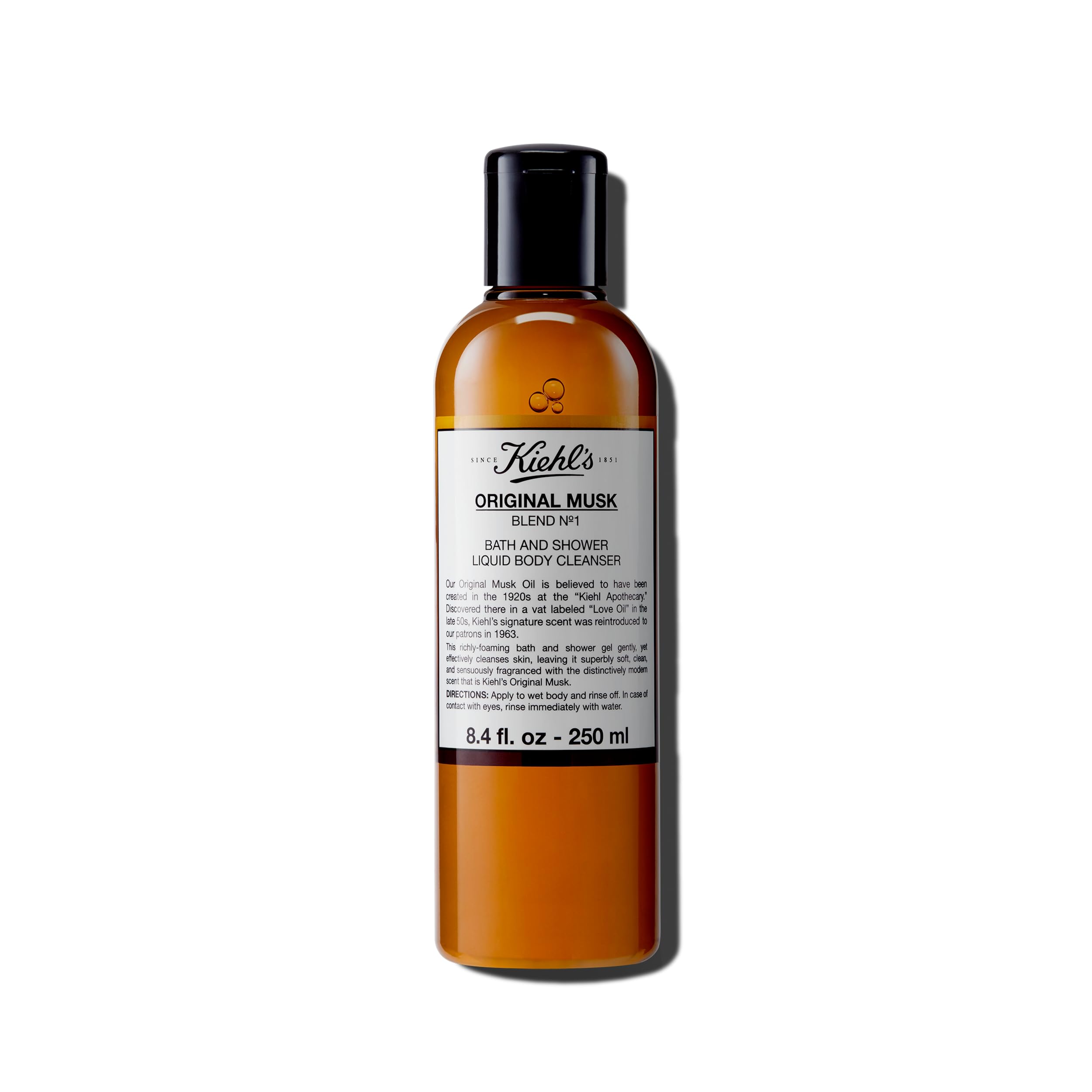 Kiehl's bottle front packaging showing product and benefit of signature scent