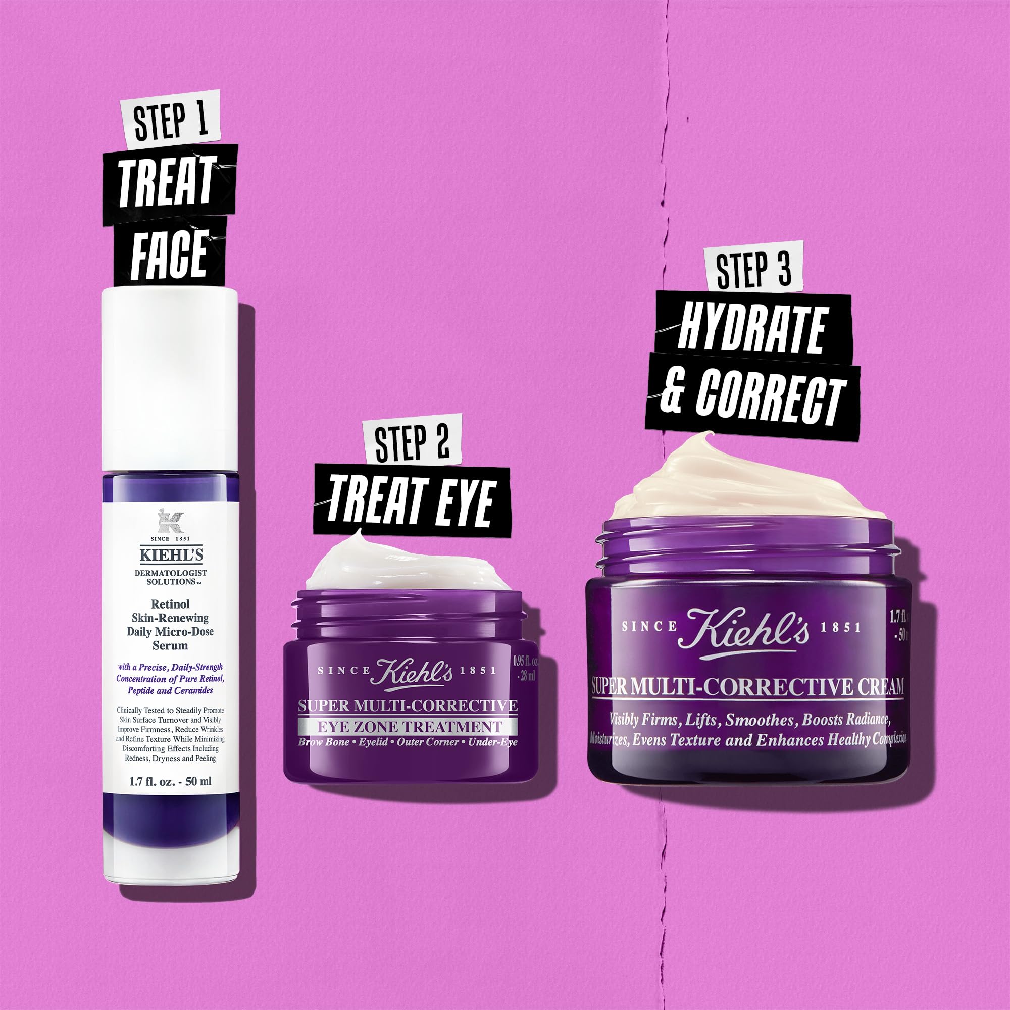 Kiehl's ingredient display with niacinamide and peptide highlighting firming benefit