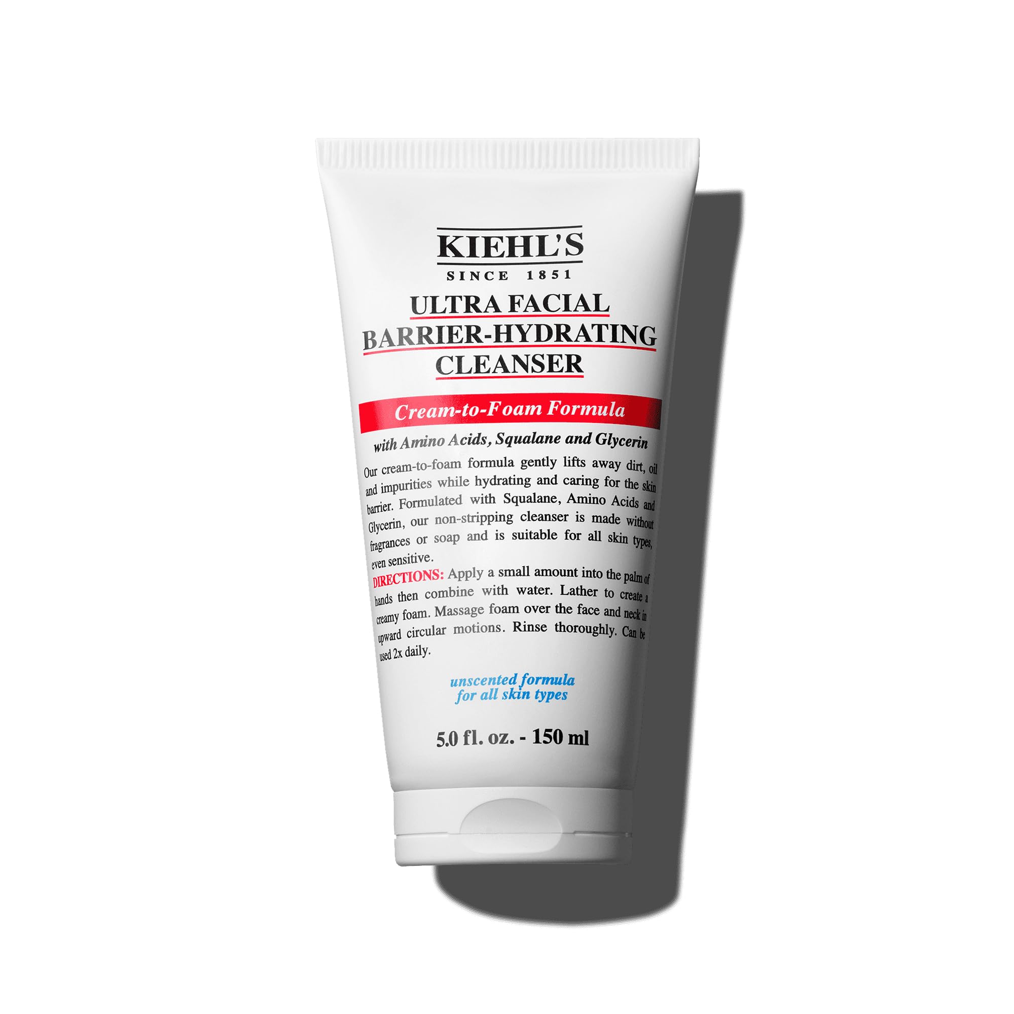 Kiehl's front tube view showing 5oz packaging and clear label benefit