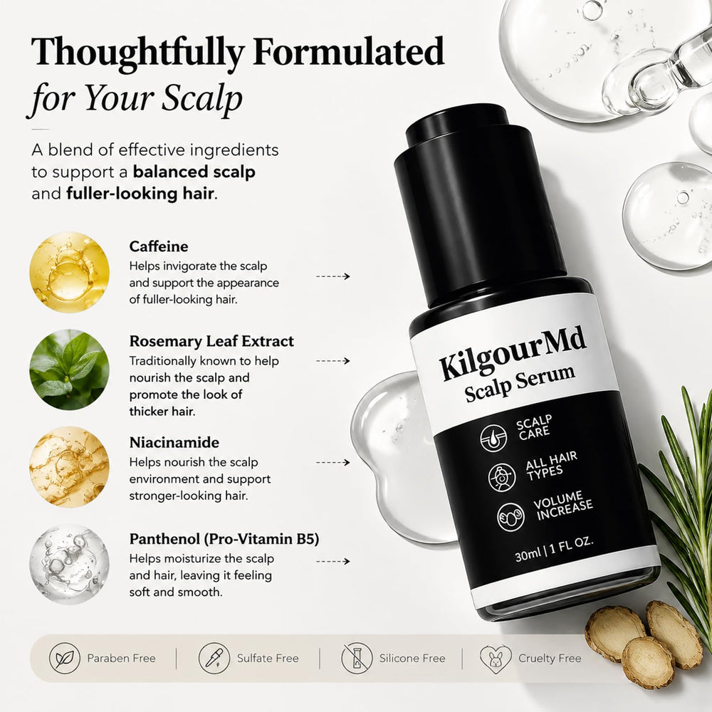 KilgourMD serum texture on fingertip demonstrating lightweight absorption