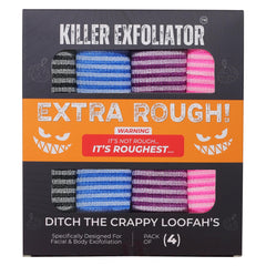 Killer Exfoliator front packaging showing four-color pack and benefits