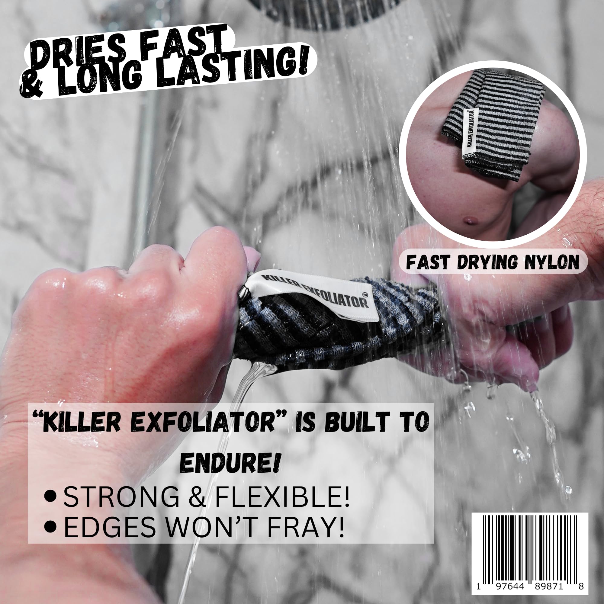 Killer Exfoliator in-shower use demonstrating strong lathering