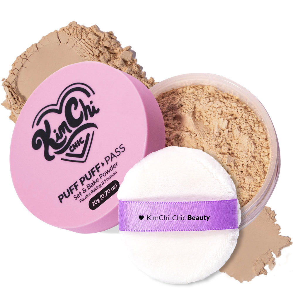 KimChiChic front packaging showing powder jar and puff for easy identification and storage