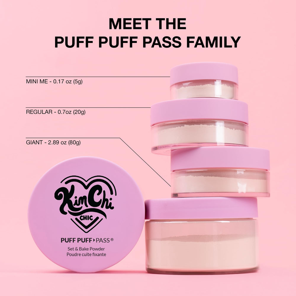 KimChiChic powder and puff inside a makeup bag for on-the-go touchups