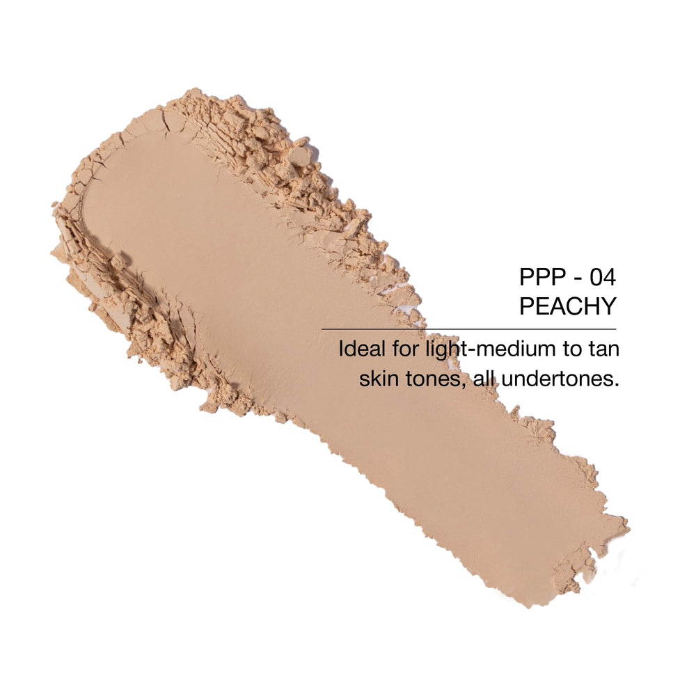 KimChiChic open jar with 04 Peachy loose powder highlighting natural matte finish