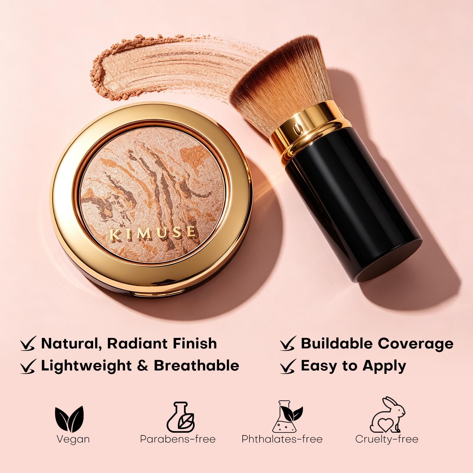 KIMUSE model wearing finished look showing natural semi-matte finish benefit