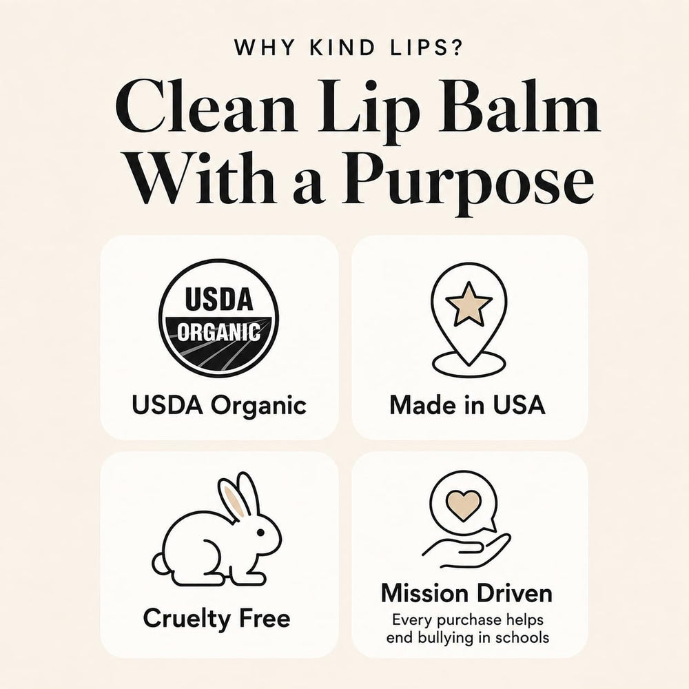 Kind Lips balms arranged on a desk with travel items, perfect for on-the-go hydration