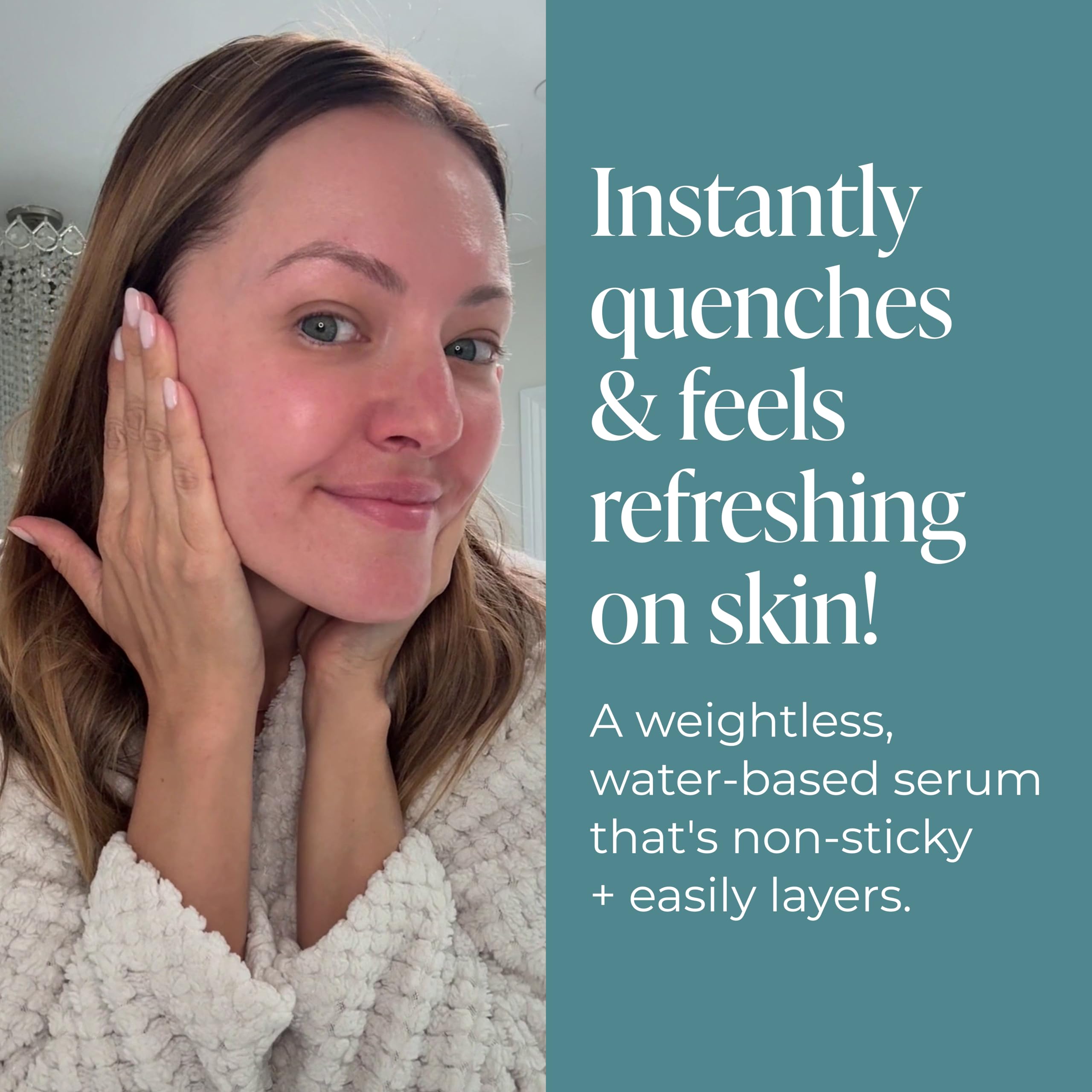 Kind Science serum on bathroom shelf next to moisturizer illustrating routine use