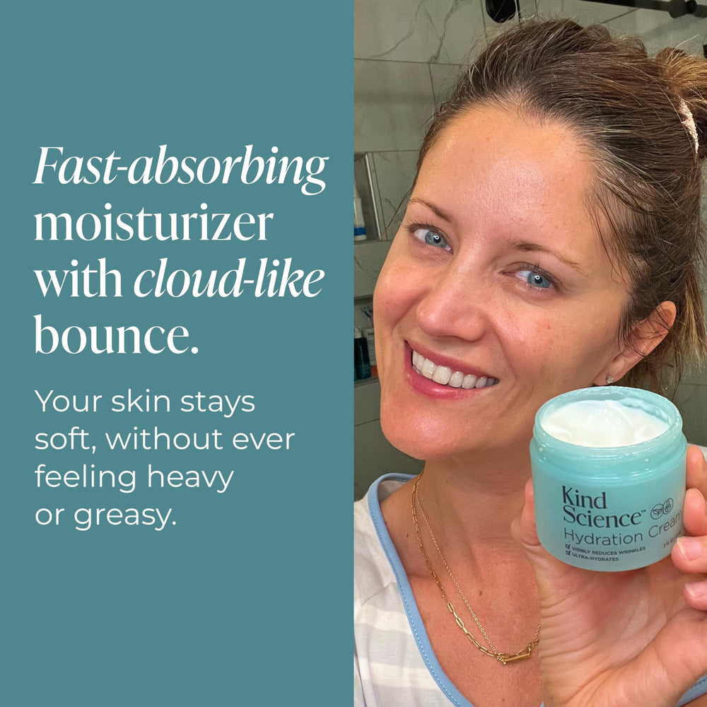 Hand applying Kind Science cream showing quick absorption benefit