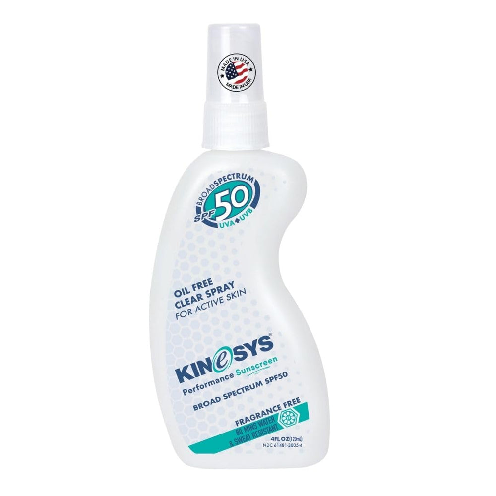 KINeSYS front packaging clear spray showing compact bottle and label benefits