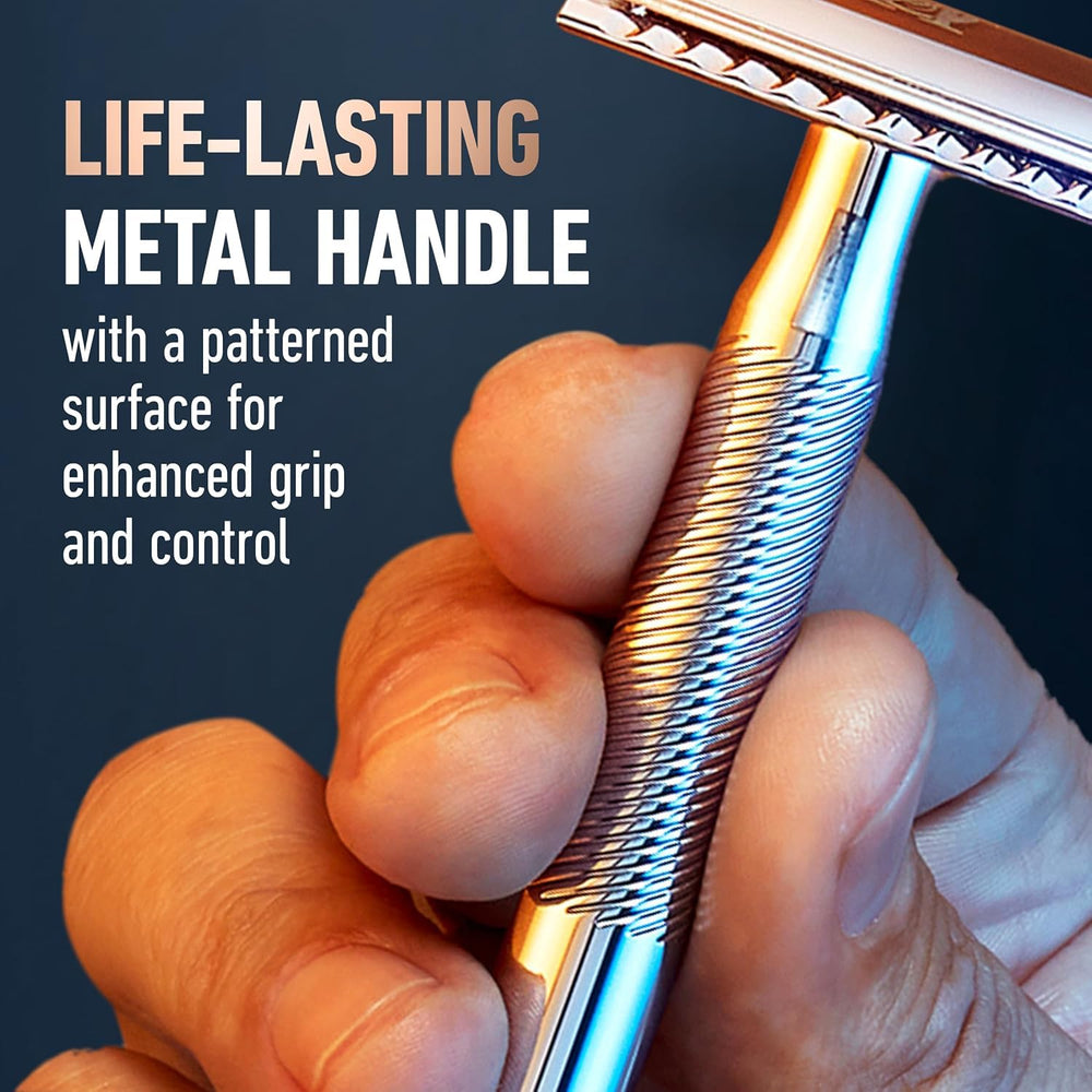 King C. Gillette five platinum-coated blades pack providing long-lasting sharpness