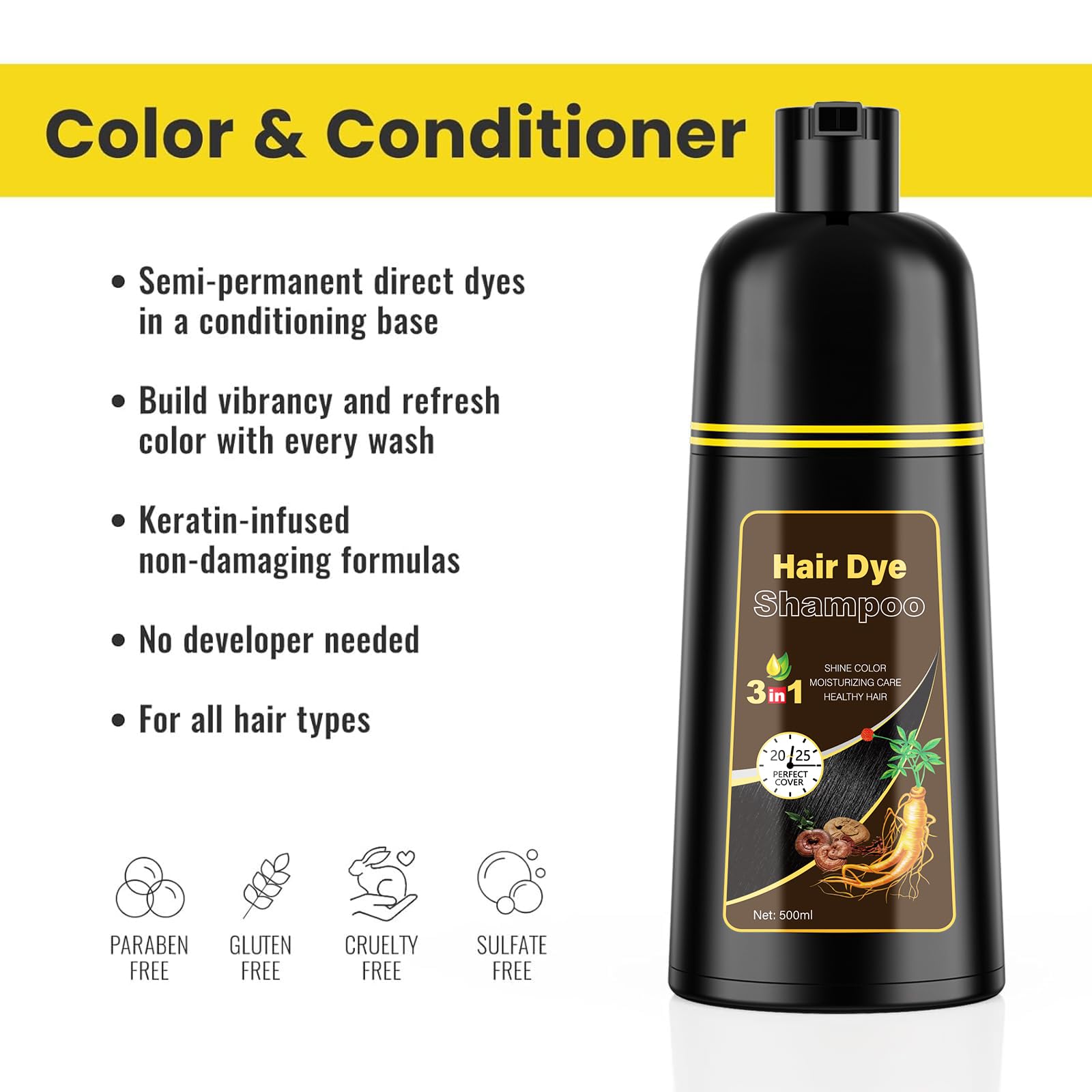 Person applying KINGMING shampoo in shower for easy gray blending