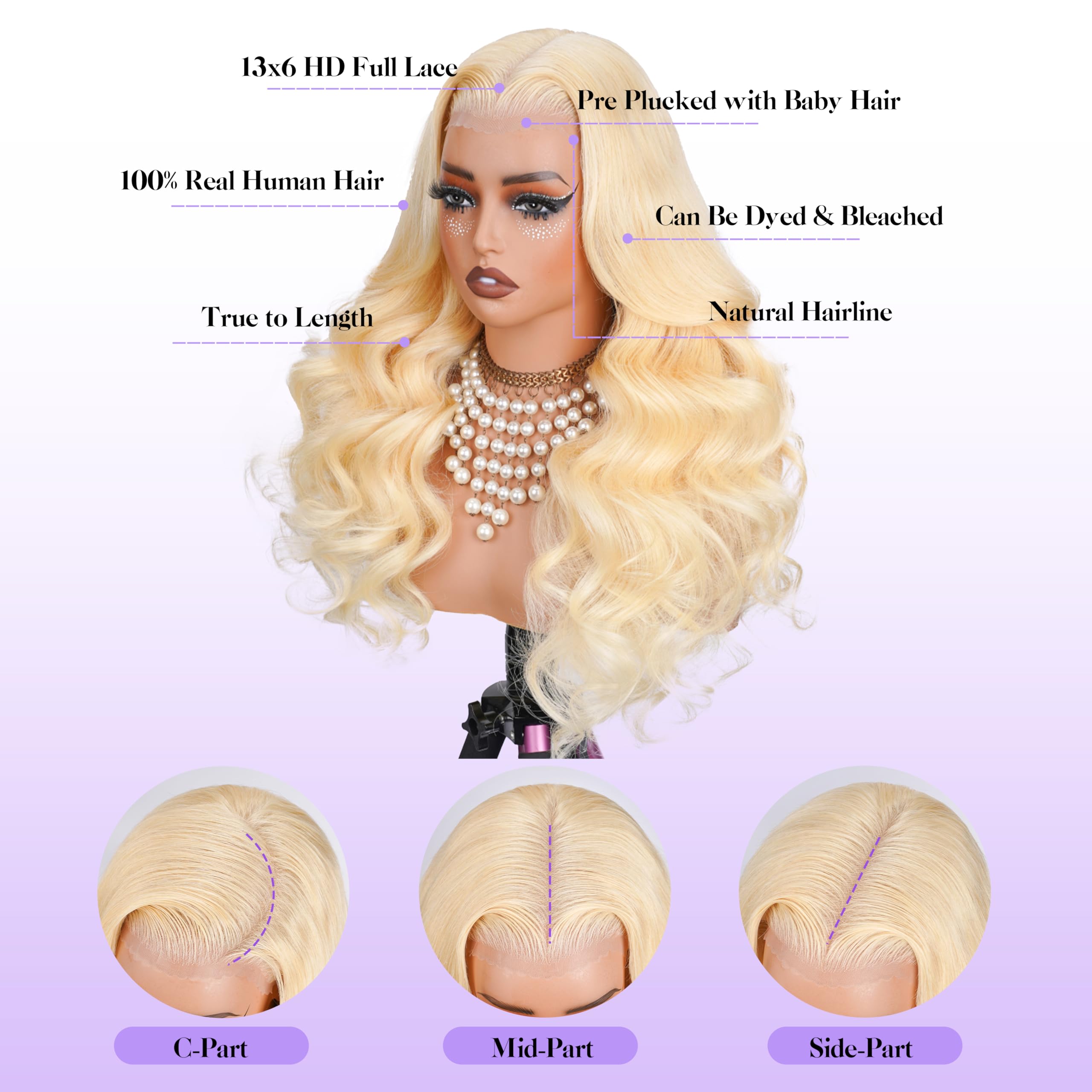KingSup close-up of HD 13x6 lace and pre-plucked baby hairs for realism