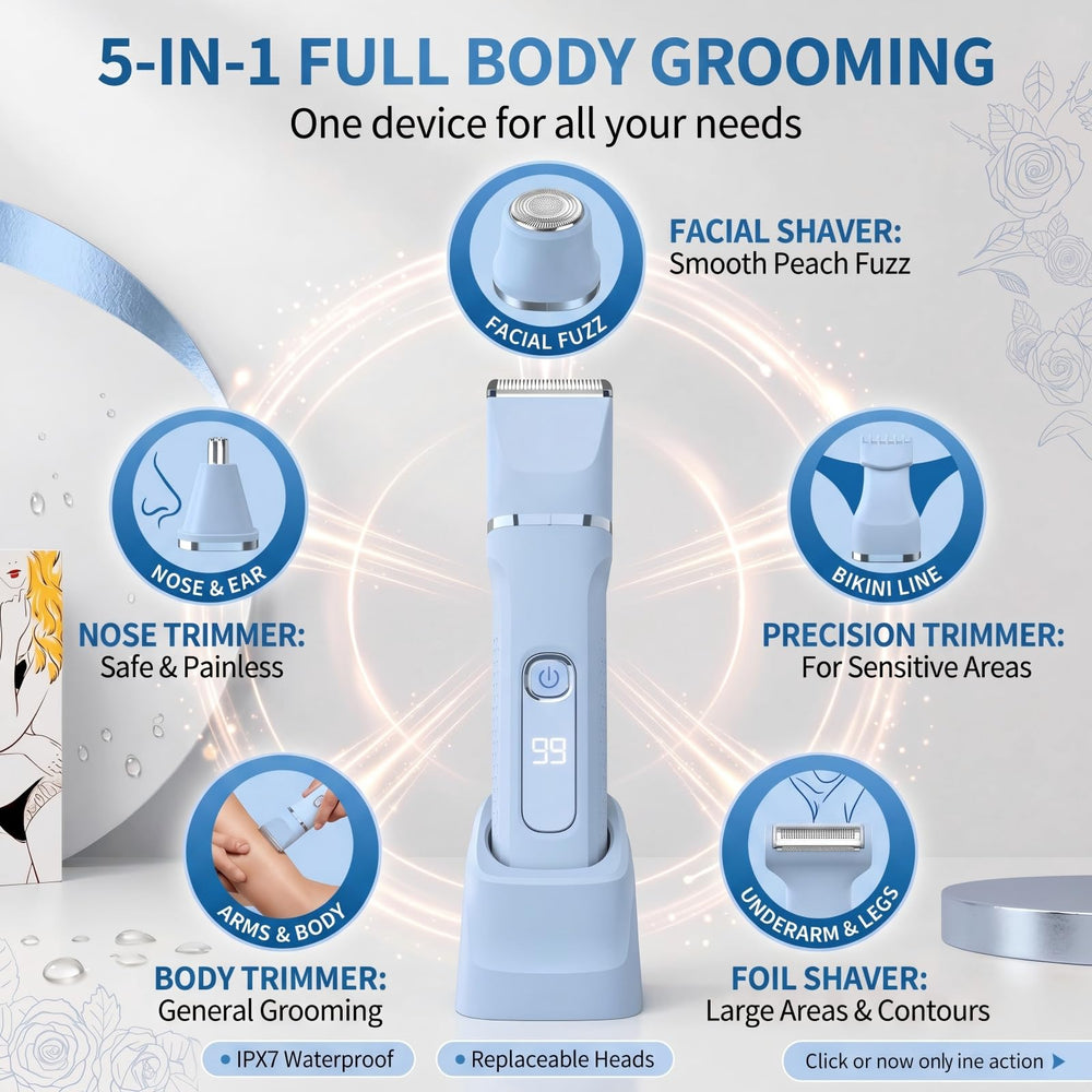 KINGTEE five interchangeable heads laid out for versatile grooming