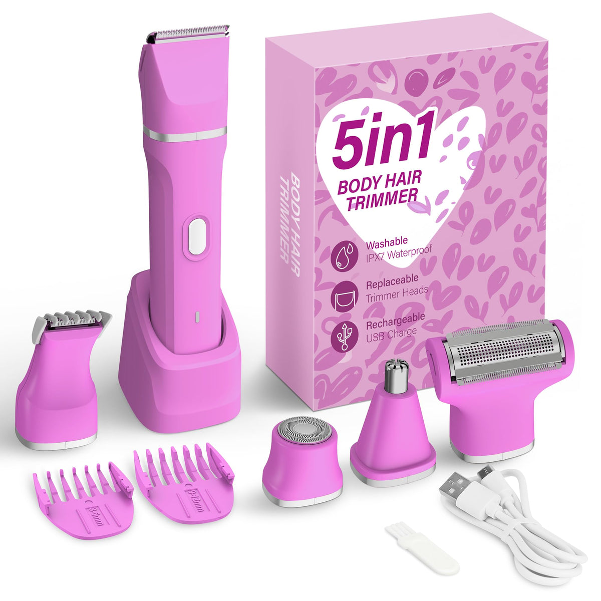 KINGTEE front view of rose pink trimmer showing sleek design and portability benefit