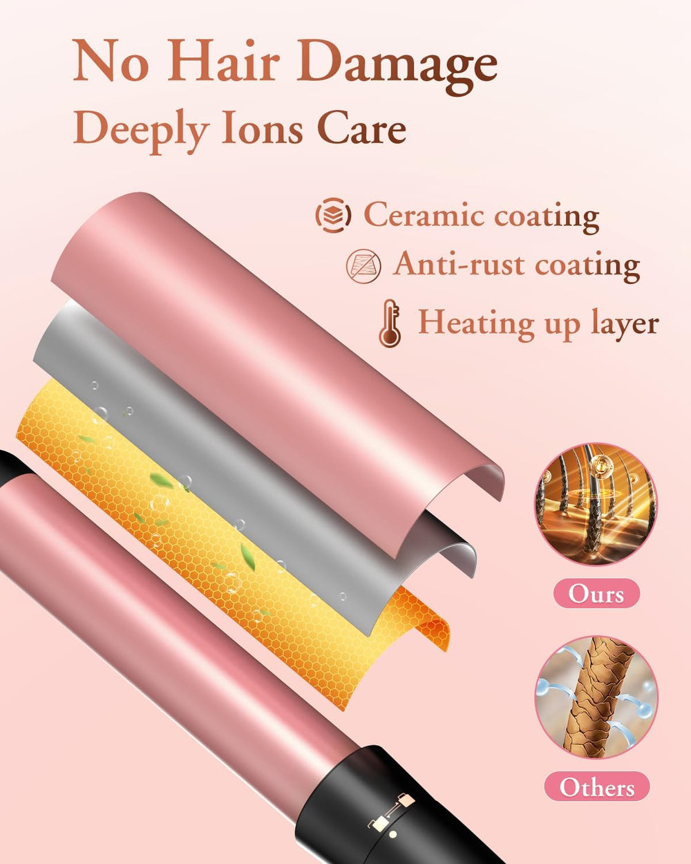 Kinked tapered wand tip highlighting ceramic surface for defined, variable‑sized curls