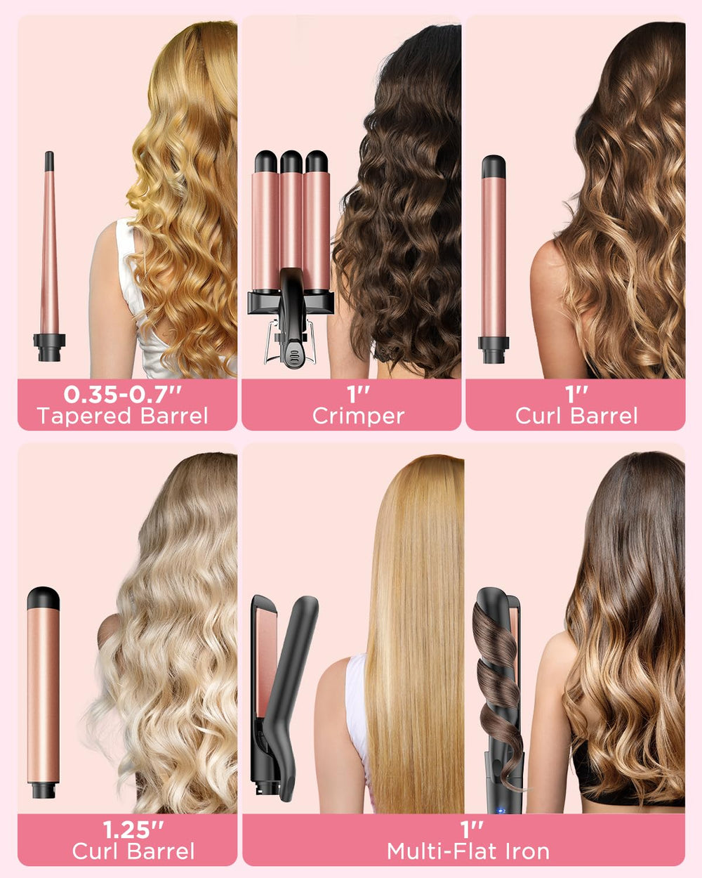 Kinked three‑barrel crimper detail showing textured waves and even heat distribution benefit