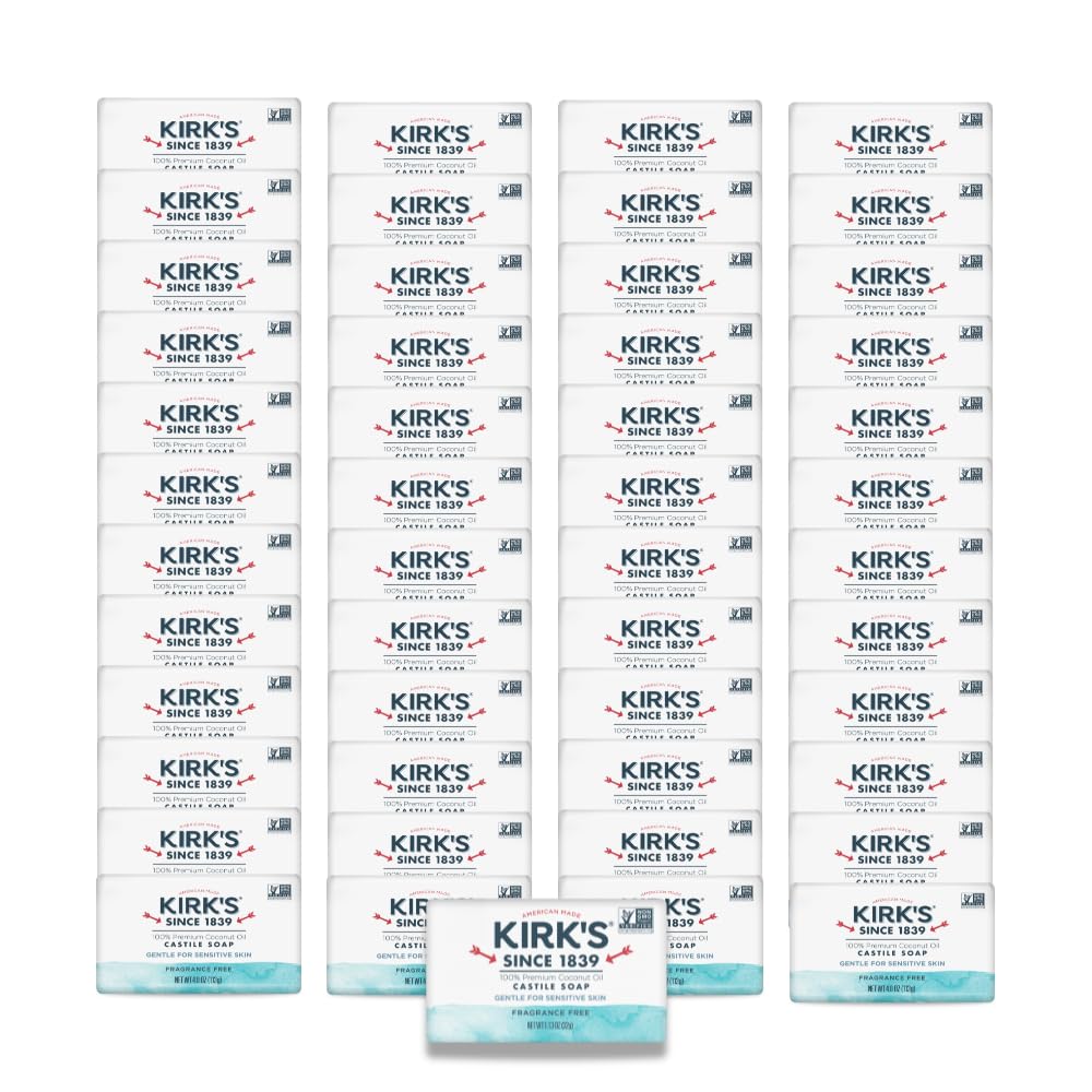 Kirk's front packaging showing fragrance free bars and benefits